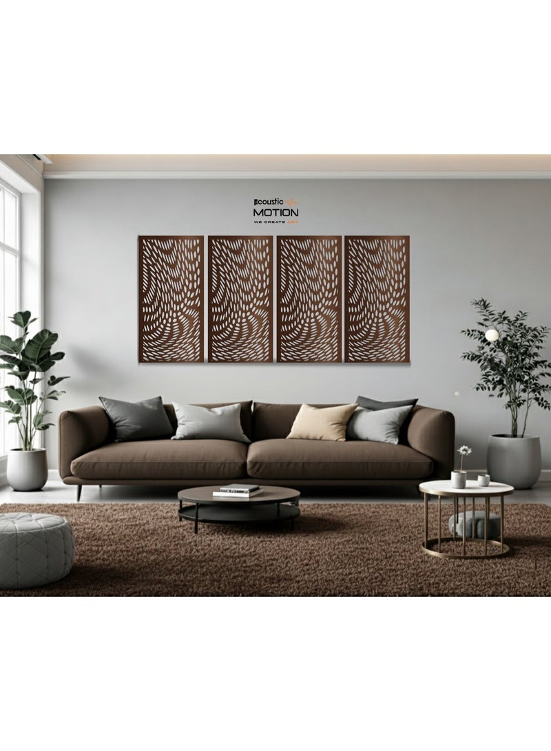 أكويستك موشان لوحات جدارية خشبية من خشب MDF من ACOUSTIC MOTION®، بتصميم TRIPPY مع شريط لاصق مزدوج الوجه، لون بني عصري، مناسبة للمنزل، غرفة المعيشة، غرفة النوم، المكتب والفندق، 25×50×0.5 سم، طقم من 4 قطع - Image 3